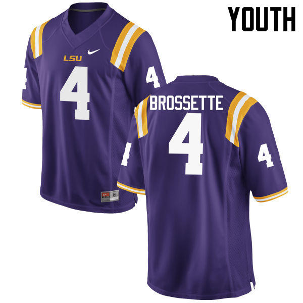 Youth LSU Tigers #4 Nick Brossette College Football Jerseys Game-Purple - Click Image to Close